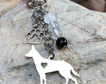 Koolie dog key chain - dog bag charm - dog keychain - gemstone - german coolie dog jewellery - jewelry - dog lover gift - dog - animal