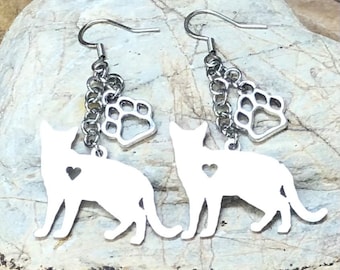 Russian Blue cat drop earrings, stainless steel cat jewellery, Russian blue jewelry, cat gift, dangle earrings, cat jewelry, Christmas, gift