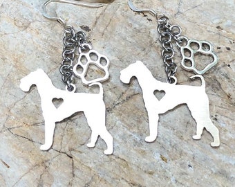 Airedale Terrier dog earrings, stainless steel drop earrings, dangle earrings, dog jewelry, airedale jewellery, animal, pet, Christmas gift