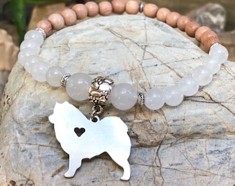 Samoyed dog mala gemstone bracelet - various colours - samoyed jewelry - dog jewellery - stretch bracelet