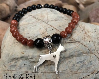 Doberman dog gemstone bracelet, doberman jewelry, pet themed jewellery, stretch pet bracelet, beaded bracelet, Christmas, gift