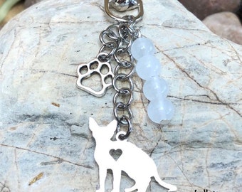 Devon Rex cat gemstone keychain - cat key chain - cat bag charm - cat mom - cat lover - devon rex cat - devon rex jewelry - jewellery - cat