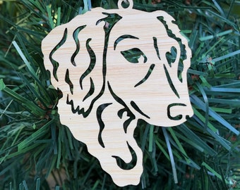 Dachshund long haired dog bamboo wood christmas ornament, dachie dog face tree ornament, xmas hanging decoration, gift