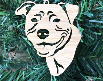 Staffordshire Terrier dog lasercut christmas ornament, staffy dog face tree ornament, xmas hanging decoration
