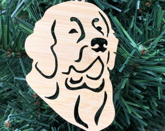 Newfoundland dog bamboo wood christmas ornament, newfie dog face tree ornament, xmas hanging decoration