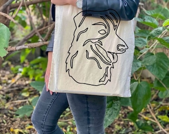 Border Collie tote bag, dog shoulder bag, dog lover bag, cotton dog bag, line art tote, merchandise