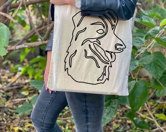 Border Collie tote bag, dog shoulder bag, dog lover bag, cotton dog bag, line art tote, merchandise