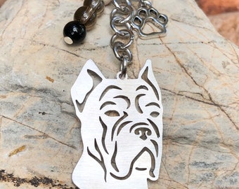 Cane Corso dog keychain, stainless steel dog pet keepsake, key chain, bag charm, cane corso jewelry, dog lover jewellery, Christmas gift