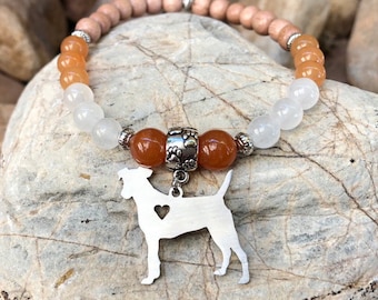 Jack Russell dog bracelet, dog Mala style gemstone bracelet, jack russell jewelry, pet jewellery, bead bracelet, rosewood, gift, Christmas