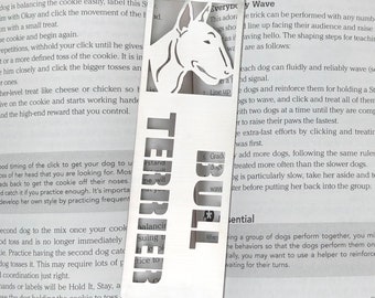 Bull Terrier stainless steel bookmark, dog bookmark, bull terrier dog gift, lasercut stainless steel book mark, Christmas