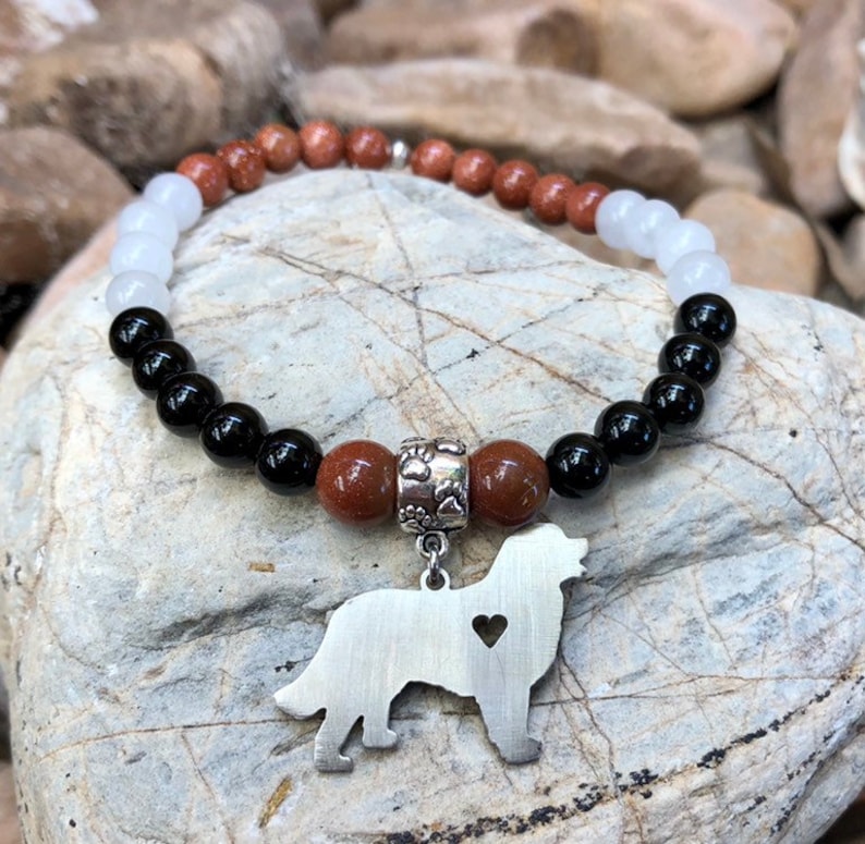 Bernese Mountain Dog gemstone bracelet dog themed bracelet pet theme bernese mountain dog jewelry beaded jewellery image 1