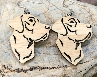 Labrador dog wood earrings, sterling silver bamboo drop earrings jewelry, Labrador retriever dog jewellery, Christmas gift