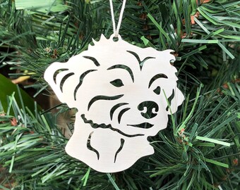 Maltese dog stainless steel christmas ornament, maltese dog face tree ornament, xmas hanging decoration, gift