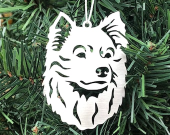 Keeshond dog stainless steel hanging christmas ornament, keeshond dog face tree ornament, xmas hanging decoration