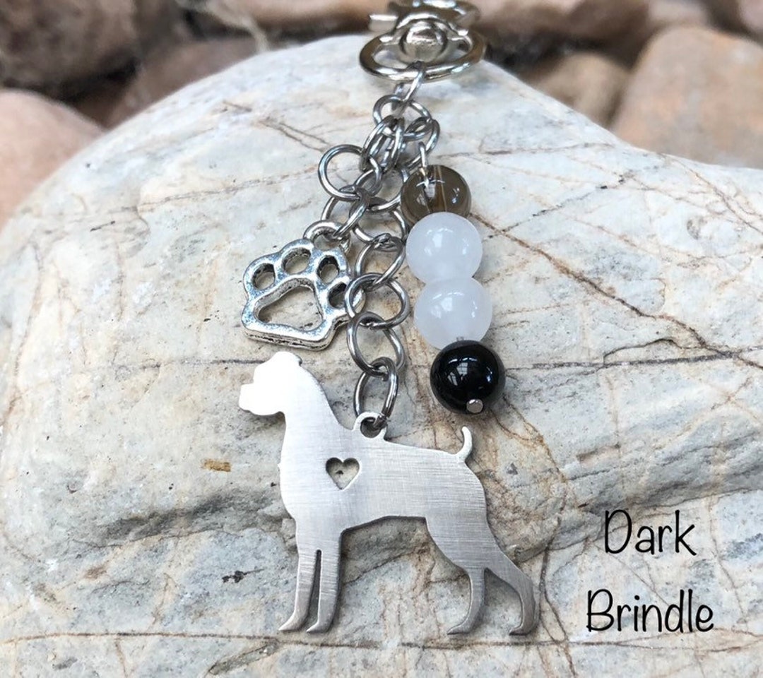 Boxer Dog Keychain, Bag Charm, Dog Key Chain, Gemstone, Boxer Dog