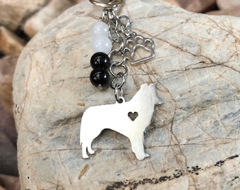 Border Collie dog keychain, dog key chain, pet bag charm, border collie jewelry, jewellery, dog lover, Christmas gift, pet