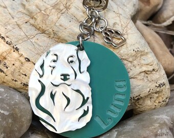 Australian Shepherd personalised dog keychain, 3d effect engraved key ring, lasercut acrylic, animal themed keychain, various colours, gifts