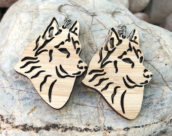 Husky dog earrings, drop earrings, dog earrings, dog lover jewelry, dog gift, siberian husky jewelry, pet, Christmas, laser cut