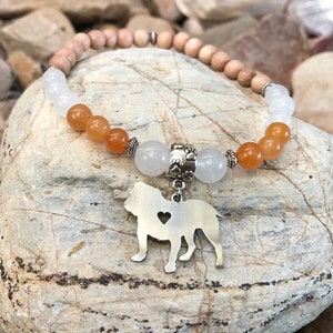 Pulseira de pedras preciosas mala de cachorro Bulldog inglês, joias de buldogue, joias para cães, pulseira para cães, presente para cães, amante de cães, pulseira de pedras preciosas, Natal