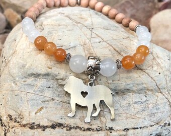 English Bulldog dog mala gemstone bracelet, bulldog jewelry, dog jewellery, dog bracelet, dog gift, dog lover, gemstone bracelet, Christmas