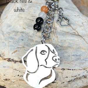 Beagle dog keychain, dog gemstone key chain, stainless steel bag charm, pet keepsake, beagle jewelry, jewellery, animal, Christmas, key ring
