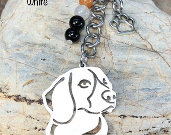 Beagle dog keychain, dog gemstone key chain, stainless steel bag charm, pet keepsake, beagle jewelry, jewellery, animal, Christmas, key ring