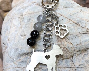 Schnauzer dog keychain - gemstone key chain - dog bag charm - schnauzer jewelry - dog gift - animal - jewellery - pet keepsake