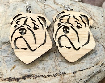Bulldog dog earrings, drop earrings, dog earrings, dog lover jewelry, dog gift, English bulldog face dog jewellery, lasercut, Christmas