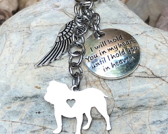 Bulldog pet memorial keychain, pet keepsake, dog key chain, dog bag charm, English bulldog jewelry, pet loss, jewellery