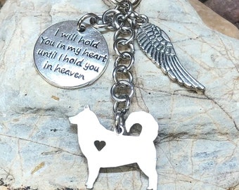 Alaskan Malamute dog pet memorial keychain, pet loss keepsake key chain, bag charm, malamute jewelry, rainbow bridge, stainless steel, gift