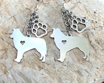 Border Collie dog drop earrings, stainless steel dog earrings, border collie jewellery, drop earrings, pet jewelry, gift, Christmas
