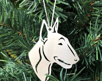 Bull Terrier dog stainless steel christmas ornament, bull terrier dog face tree ornament, xmas hanging decoration