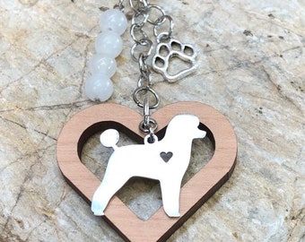Poodle gemstone key chain - dog keychain - pet bag charm - pet keepsake - animal - poodle jewelry - jewellery