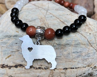 Australian Shepherd dog bracelet, stainless steel & gemstone, aussie shepherd jewelry, beaded bracelet, dog lover, Christmas gift, pet