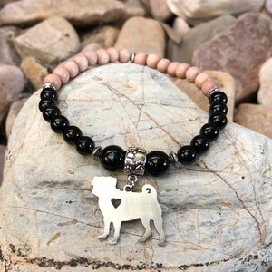 Pug dog mala gemstone bracelet - pug jewelry - dog jewellery - dog bracelet - pug gift - dog lover - dog - mala bracelet