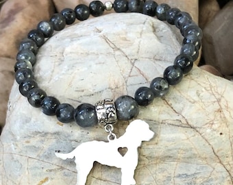 Cockapoo dog gemstone bracelet, spoodle dog bracelet, jewelry, beaded bracelet, gemstone jewellery, pet, gift, Christmas