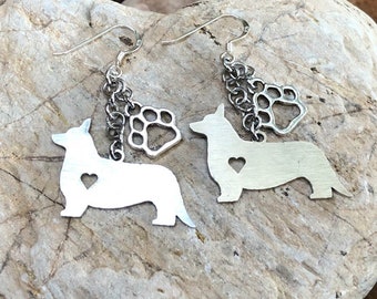 Cardigan Corgi drop earrings - dangle dog earrings - cardigan welsh corgi jewelry - animal themed jewellery