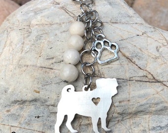 Pug dog keychain, stainless steel dog bag charm, dog key chain, pug jewelry, jewellery, pet charm, keepsake, Christmas, gift