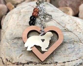 Cavalier King Charles Spaniel gemstone key chain - dog keychain - pet bag charm - dog lover - dog gift - cavalier jewelry - pet keepsake