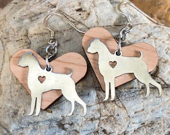 Boxer dog earrings - dog earrings - wood heart earrings - boxer dog jewellery - jewelry - dog lover gift - drop earrings - dog