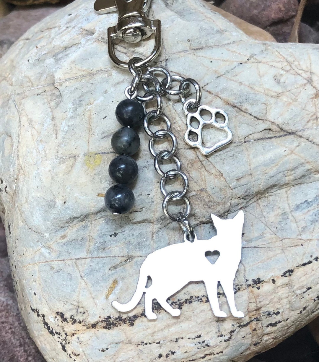 Russian Blue Cat Keychain - Cat Key Chain - Cat Bag Charm - Cat