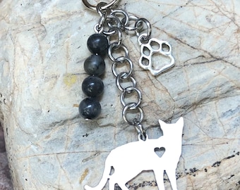 Russian Blue cat keychain - cat key chain - cat bag charm - cat gemstone keychain - cat lover - cat - russian blue jewelry - cat jewellery