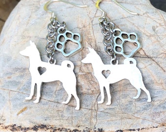 Basenji dog earrings, drop earring, basenji jewelry, dangle earrings, gift, dog lover jewellery, pet, Christmas