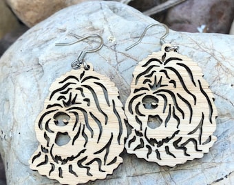 Old English Sheepdog drop earrings, lasercut dog earrings, sheepdog jewelry, animal themed jewellery, dangle earrings, Christmas, gift