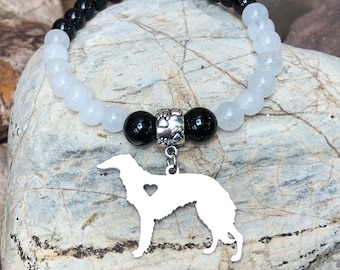 Borzoi gemstone dog bracelet - dog jewelry - beaded bracelet - pet themed jewellery - dog - stretch bracelet - borzoi jewelry