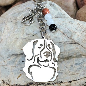 Portachiavi con cane da montagna bernese, portachiavi in acciaio inossidabile con pietre preziose, ciondolo per borsa per cani, gioielli con cane da montagna bernese, gioielli, Natale, regalo