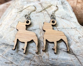 Staffordshire Terrier dog wood earrings,  drop earrings, dog earrings, dog lover jewelry, dog gift, staffy jewelry, pet, Christmas