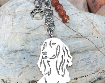 Irish Setter dog keychain, stainless steel dog gemstone  key chain, irish setter bag charm, jewellery, pet jewelry, animal, Christmas gift