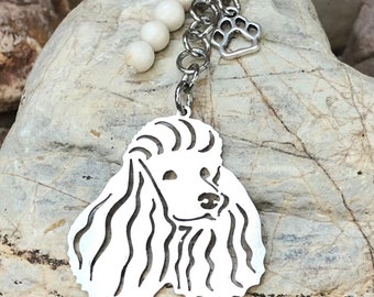 Poodle gemstone key chain - dog keychain - bag charm - pet keepsake - poodle jewelry - jewellery - animal