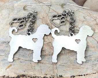 Groodle dog earrings, goldenoodle dangle earrings, dog themed earrings, goldenoodle jewelry, jewellery, stainless steel, Christmas, gift